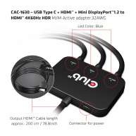 USB tipo-C + HDMI™ + Mini DisplayPort™ 1.2 a HDMI™ 4K60Hz HDR M / M Adaptador activo 32AWG