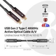 USB Gen 2 Tipo C Cable 4K60Hz Óptico activo A/V Unidireccional M/M 20 m / 65.62 pies