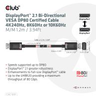 DisplayPort 2.1 Bi-Directional VESA DP80 Certified Cable 4K240Hz, 8K60Hz or 10K60Hz M/M 1.2m/3.94ft 