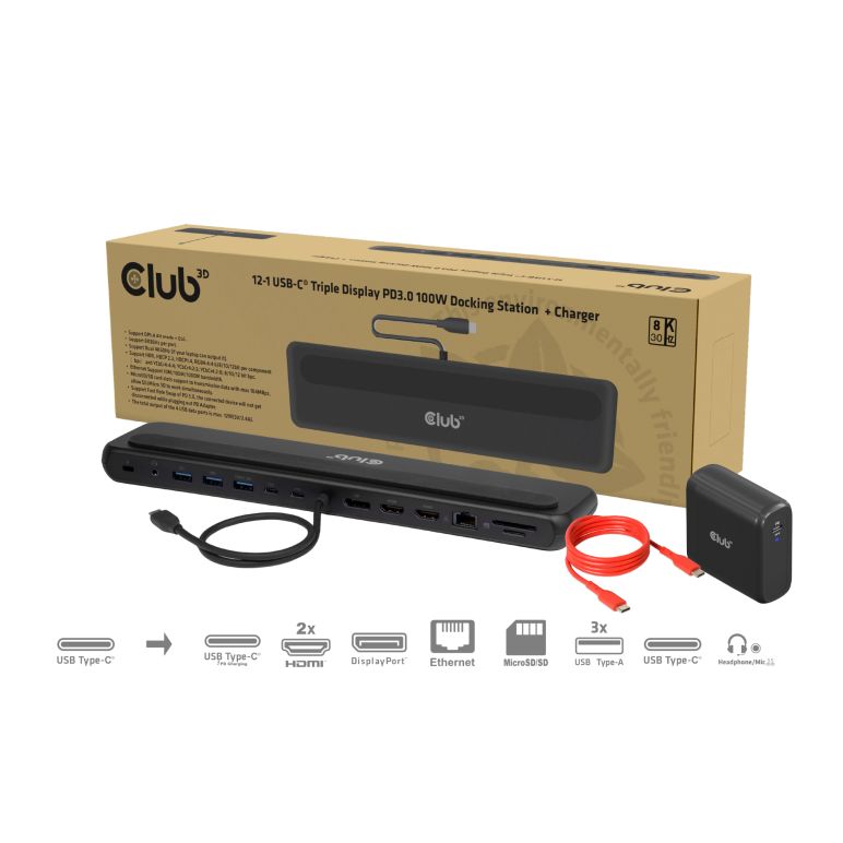 12-1 USB-C® Triple Display PD3.0 100W Dockingstation + Ladegerät